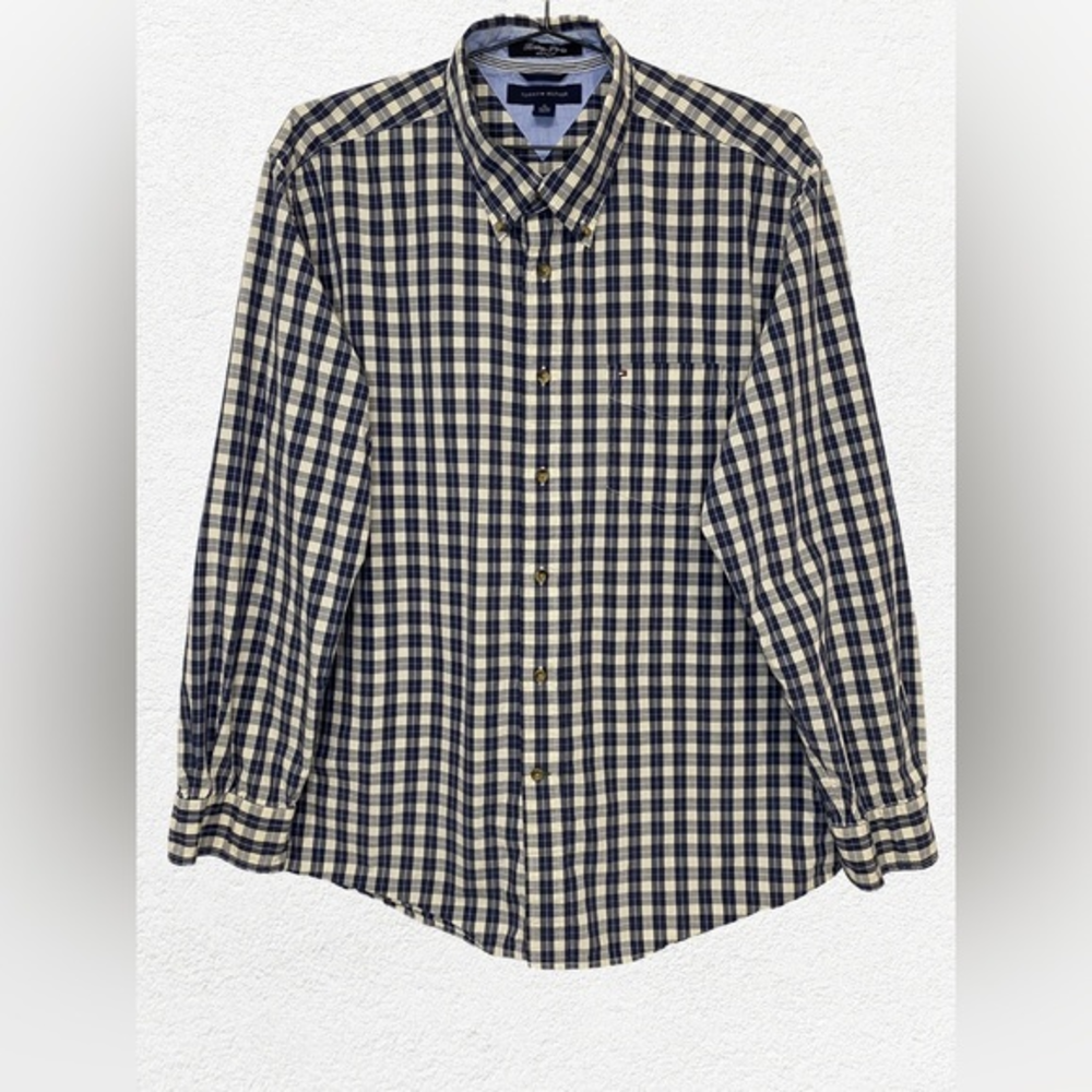 Tommy Hilfiger Heritage Poplin 80s 2 Ply Yellow Plaid Mens Button Up Shirt Sz XL